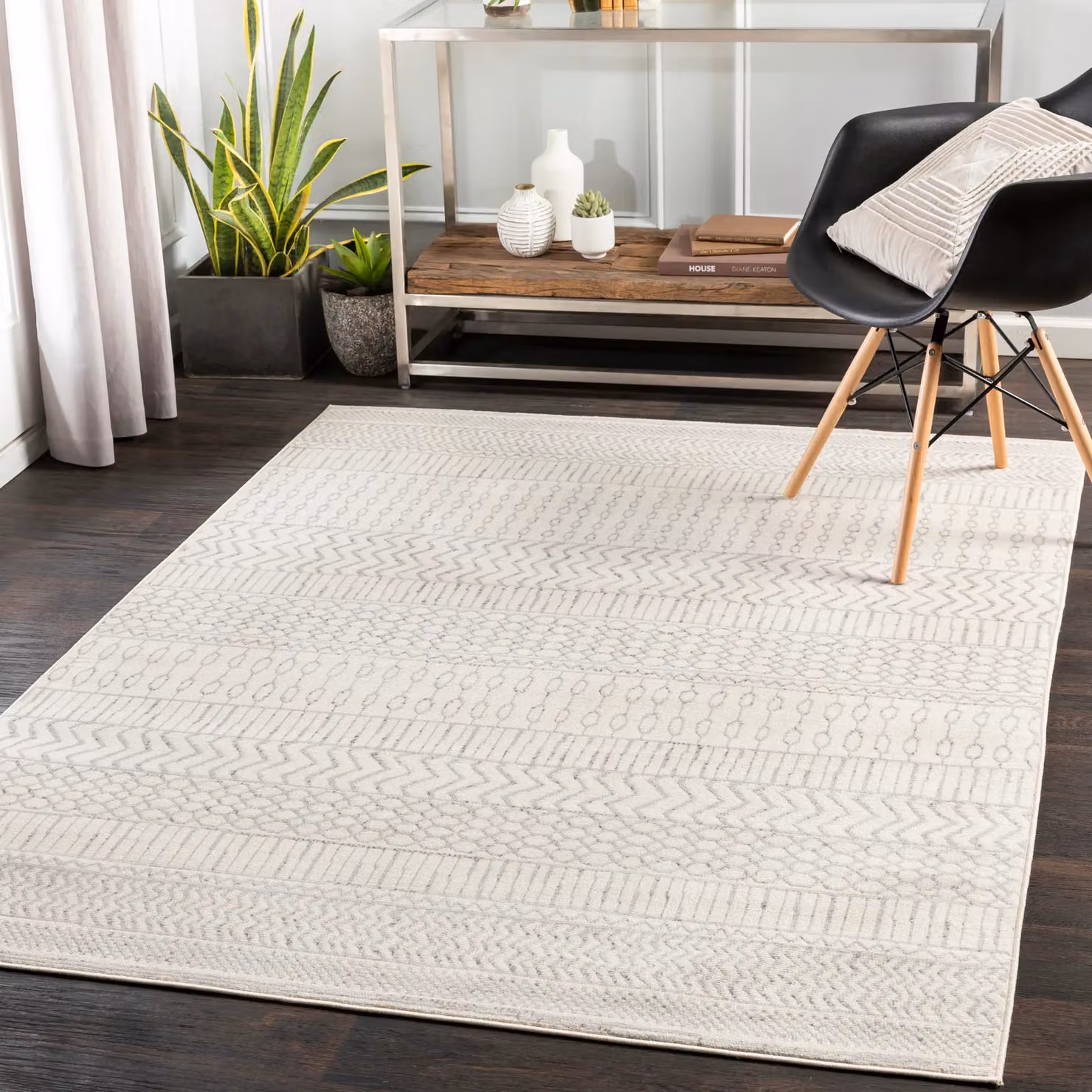Livabliss Pisa Geometric Machine Woven Rug in Grey and White, W: 150 cm, D: 210 cm – 4