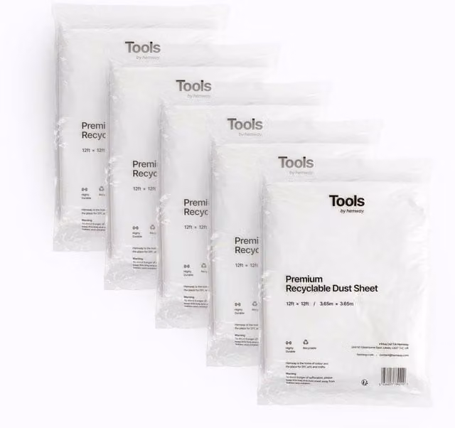 Hemway Extra Large Reusable and Recyclable Paint Dust Sheets, Transparent, Pack of 5, W/D: 365.76 x 365.76 cm