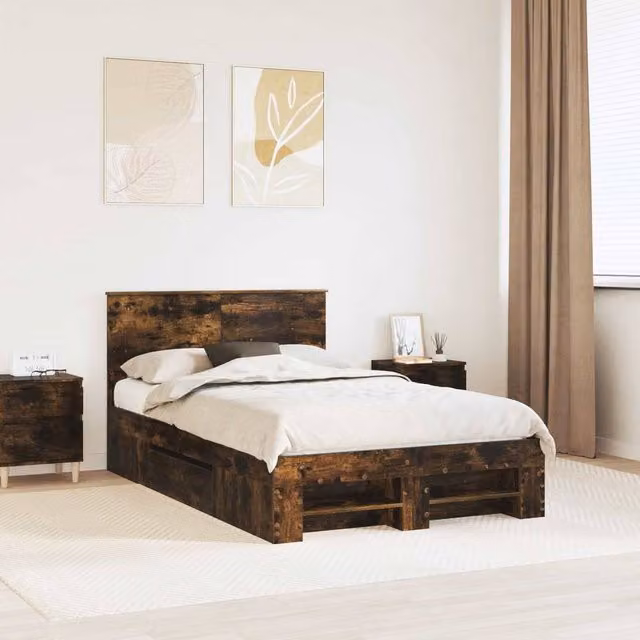 Berkfield Home Modern Bed Frame in Smoked Oak, Brown, W/D/H: 120 x 200 cm