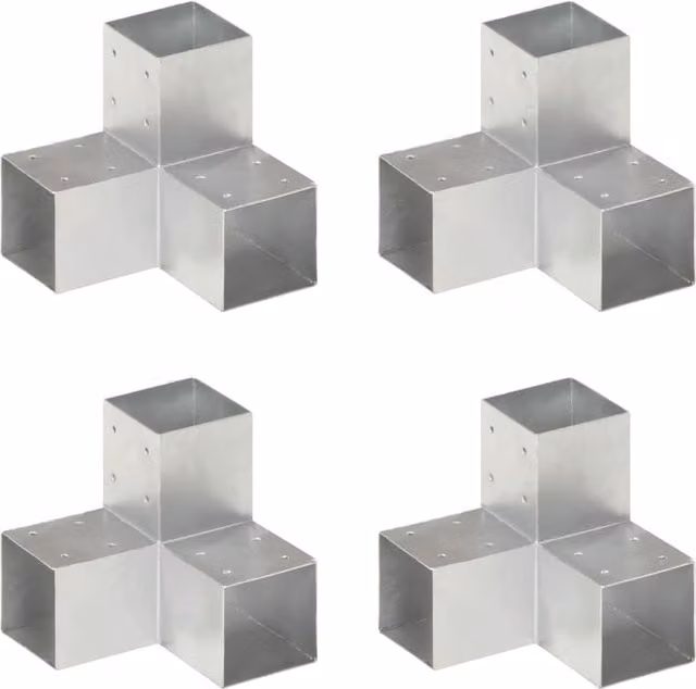 Berkfield Home Y Shape Post Connectors, 4 Pack, Galvanised Metal, Silver, 91 x 91 mm