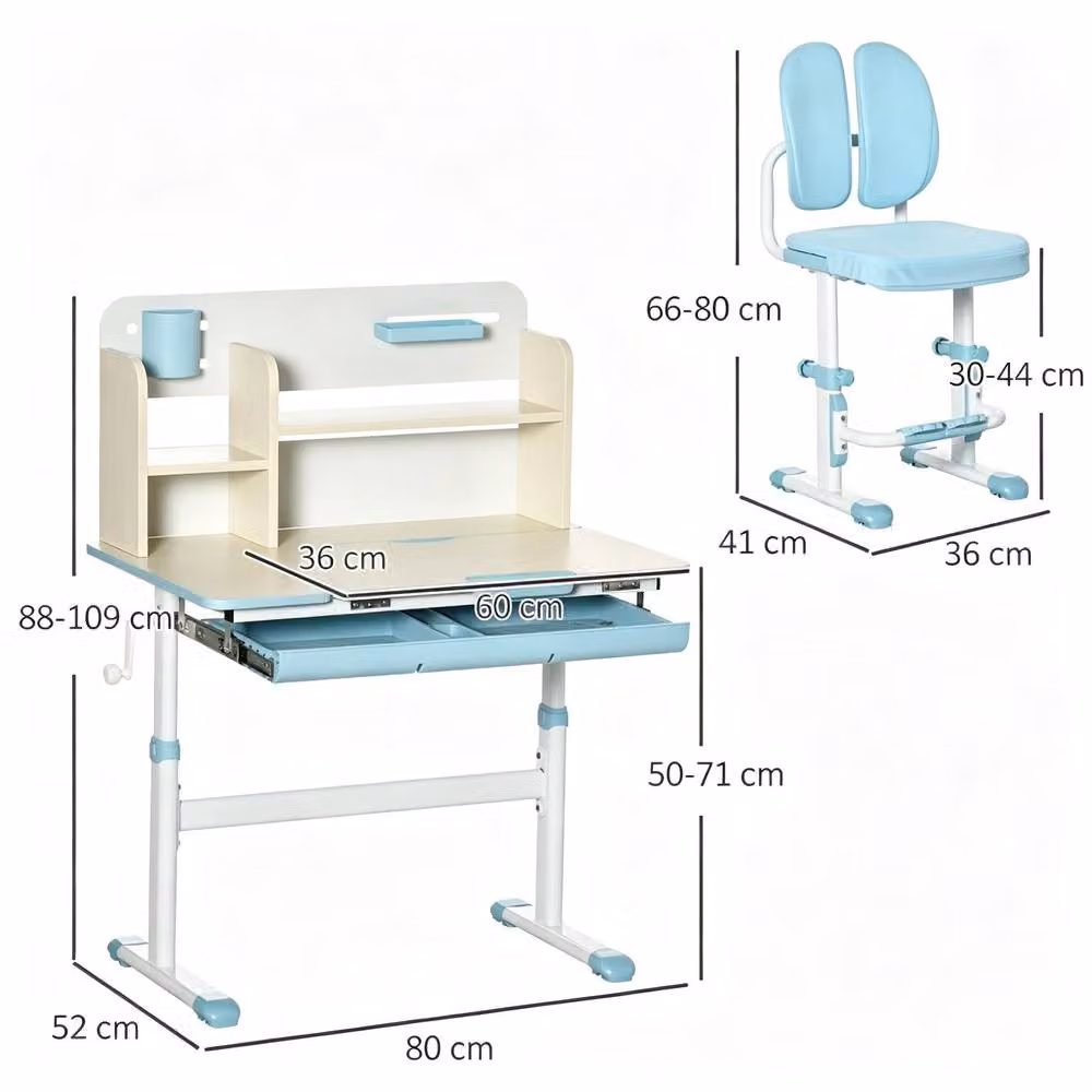 STILVORA Kids Desk and Chair Set in Blue with Adjustable Height and Tilting Top – 2