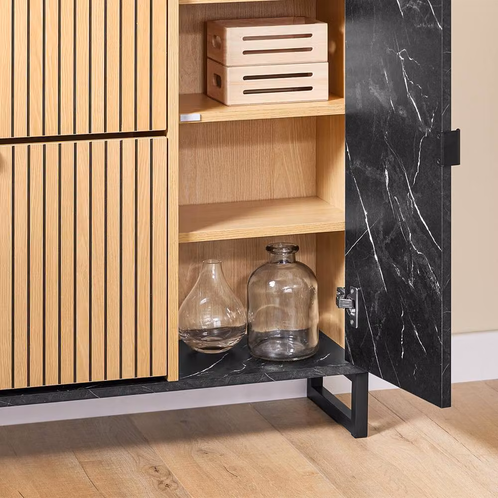 SoBuy Slim Modern Shoe Cabinet in Black with Tilting Compartments and Internal Shelves – 3