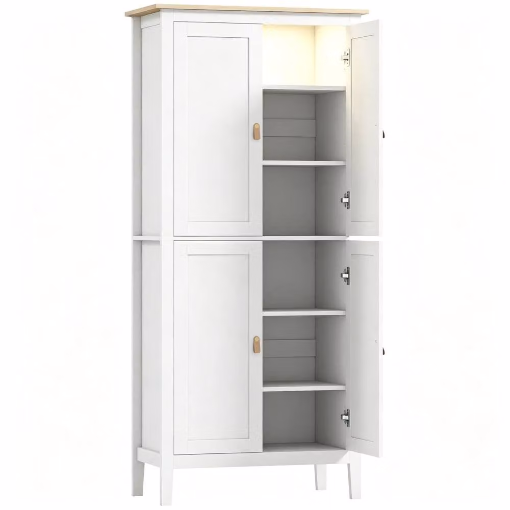 STILVORA White Tall Pantry Cupboard with Motion Sensor LED Light and Hinged Doors – 2
