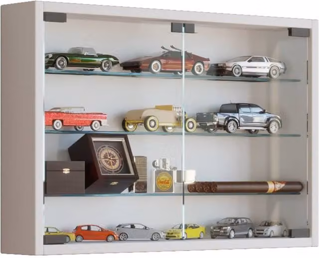 VCM Mandosa M White Glossy Wall Mounted Hanging Display Cabinet with Glass Doors – 1