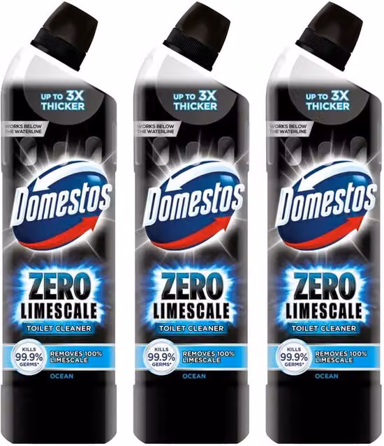 Domestos Zero Limescale Ocean Antibacterial Toilet Gel, 3 Pack