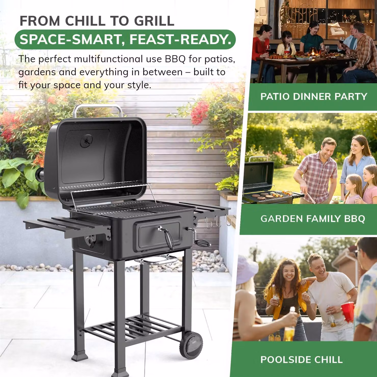 House of Home BBQ Smoker Grill Thermometer with Adjustable Black Steel Charcoal Pan – 5