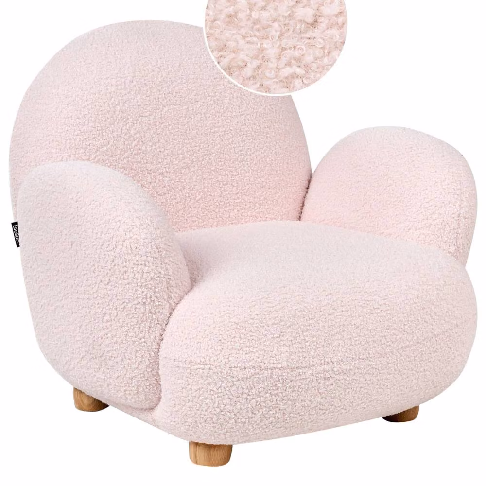 Wyld and Coco Kids Armchair in Pastel Pink Boucle with Rubberwood Legs – 2