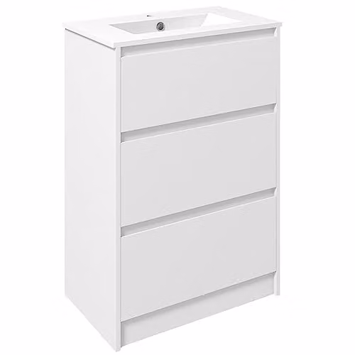 Kleankin 600mm High Gloss White Bathroom Vanity Unit with Basin and 2 Drawers – 1