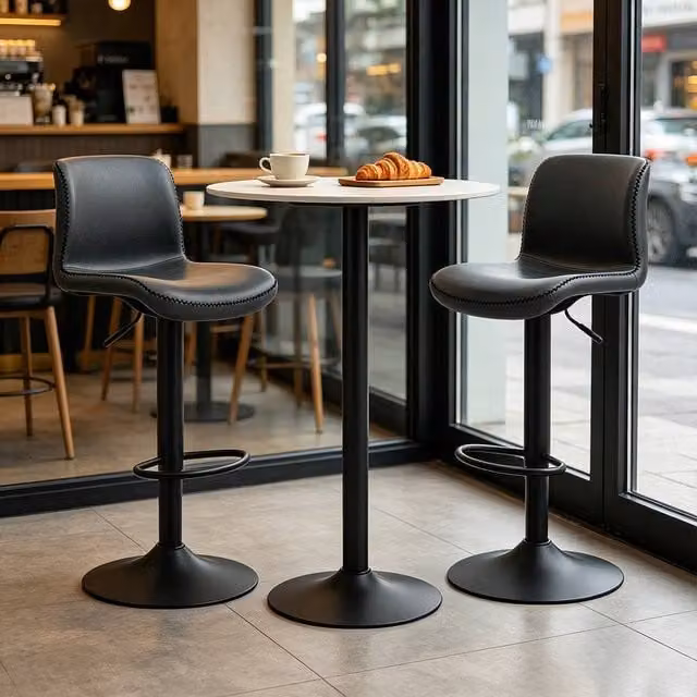 ERGOVEXA Classic PU Leather Bar Stools, Set of 2, Grey – 1