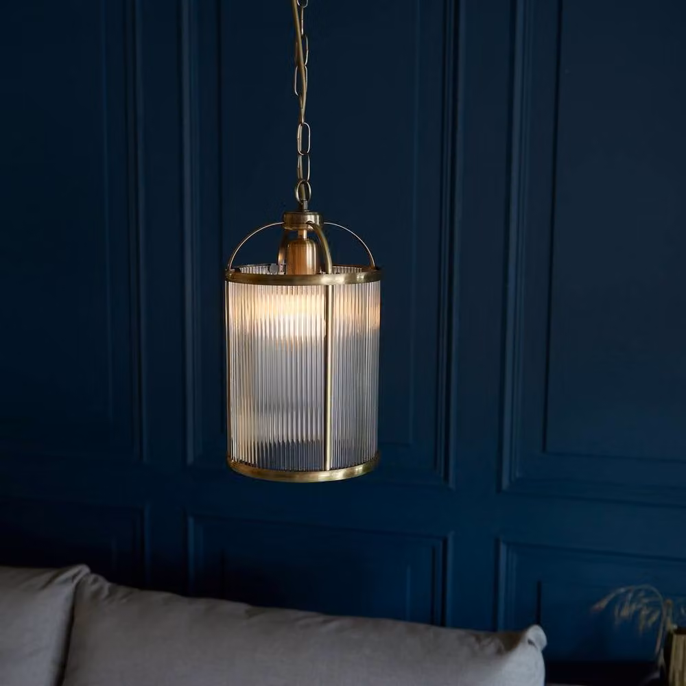 Netlighting Lambeth Ribbed Glass Single Ceiling Pendant in Antique Brass and Transparent Gold – 2