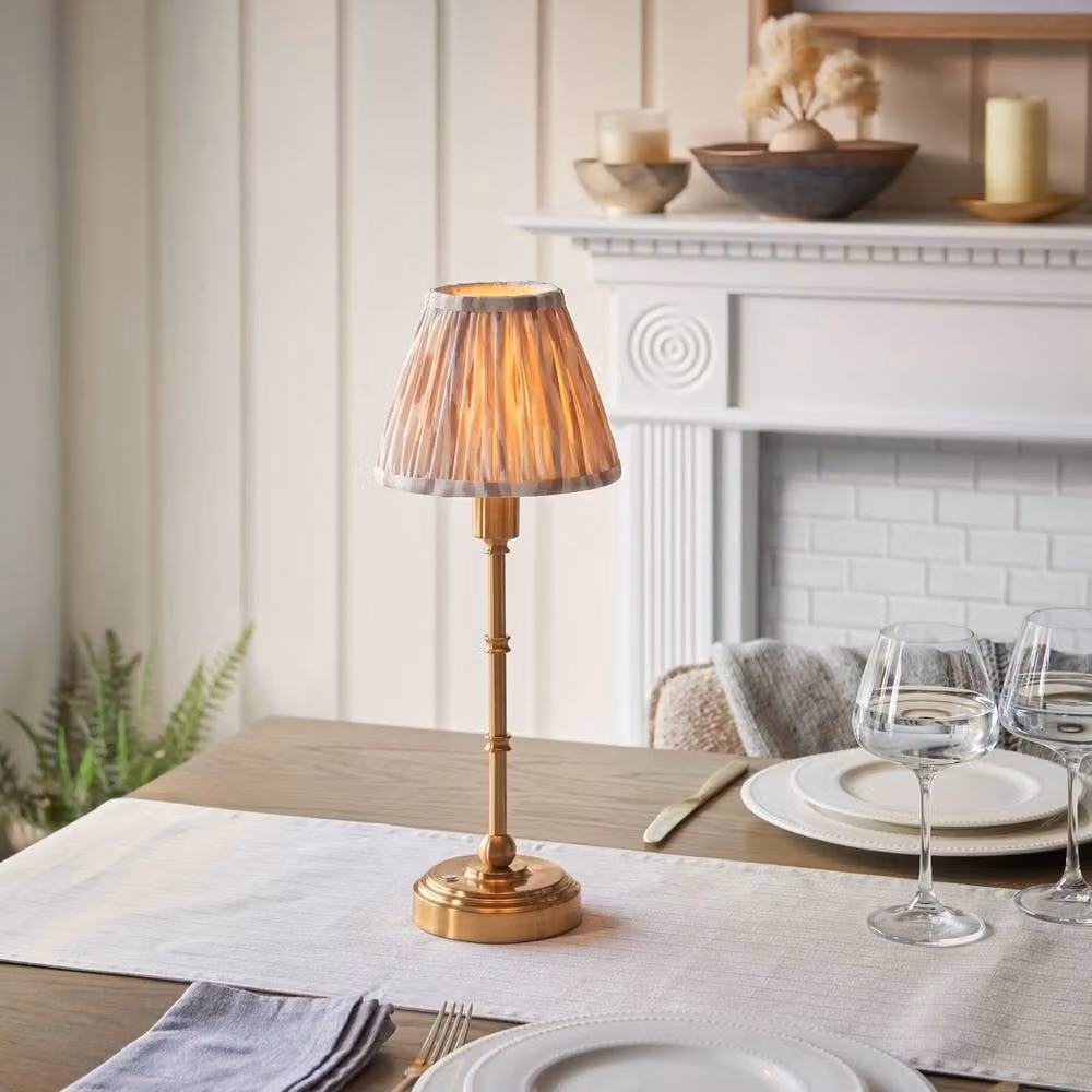 Netlighting Burley Rechargeable LED Table Lamp with Multicolour Fabric Ikat Shade in Gold/Brass – 2