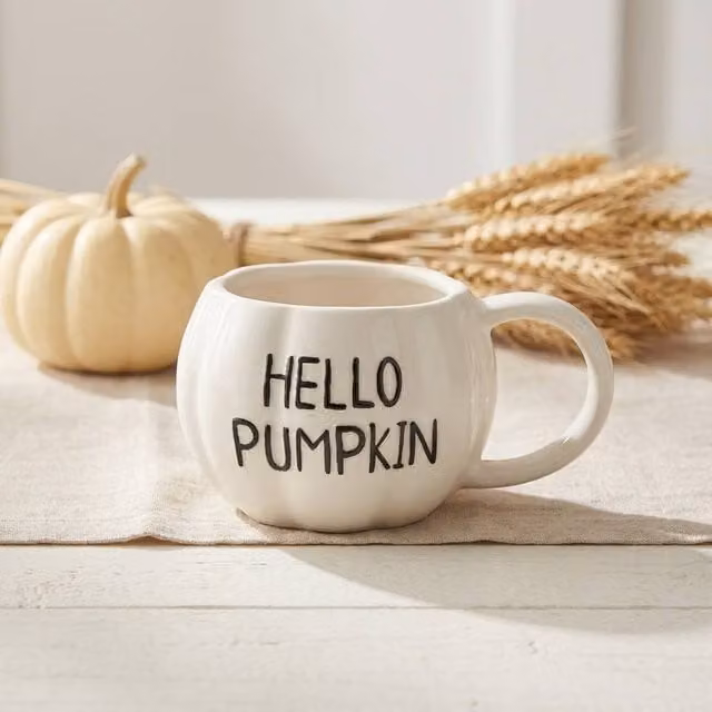 Garden Greatness Hello Pumpkin Decorative Ceramic Mug in White