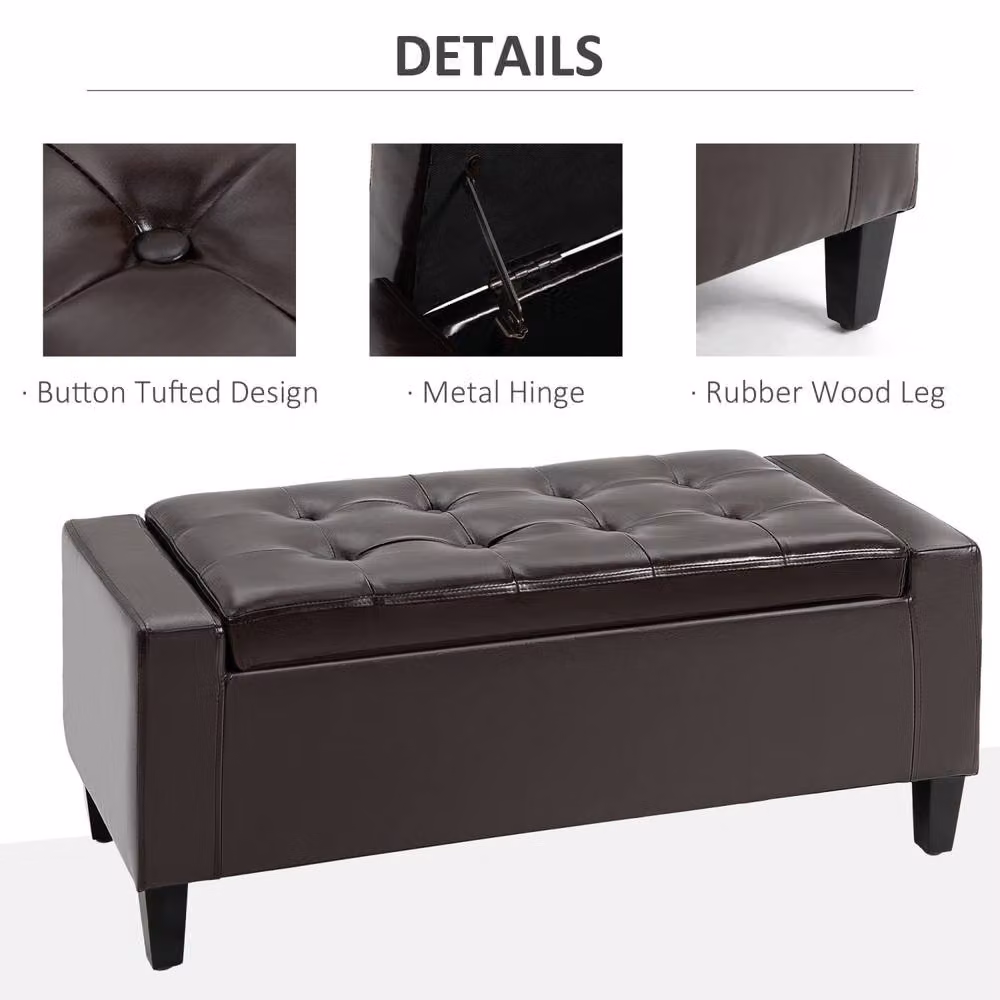 Wyld Haus Rira Brown Faux Leather Storage Ottoman Bench with Diamond Tufted Seat – 5