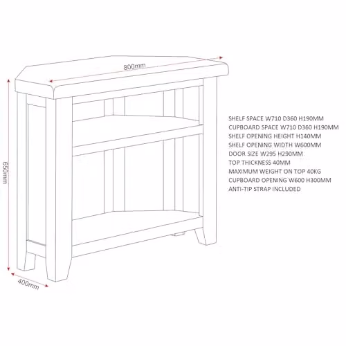 Seconique Windsor Corner TV Unit in Natural Oak, W/D/H: 80 x 40 x 65.01 cm – 2