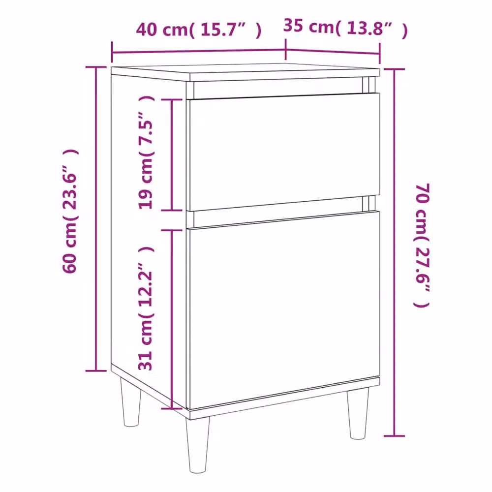 Berkfield Home Bedside Cabinet in Sonoma Oak Brown, W/D/H: 40 x 35 x 70 cm – 3