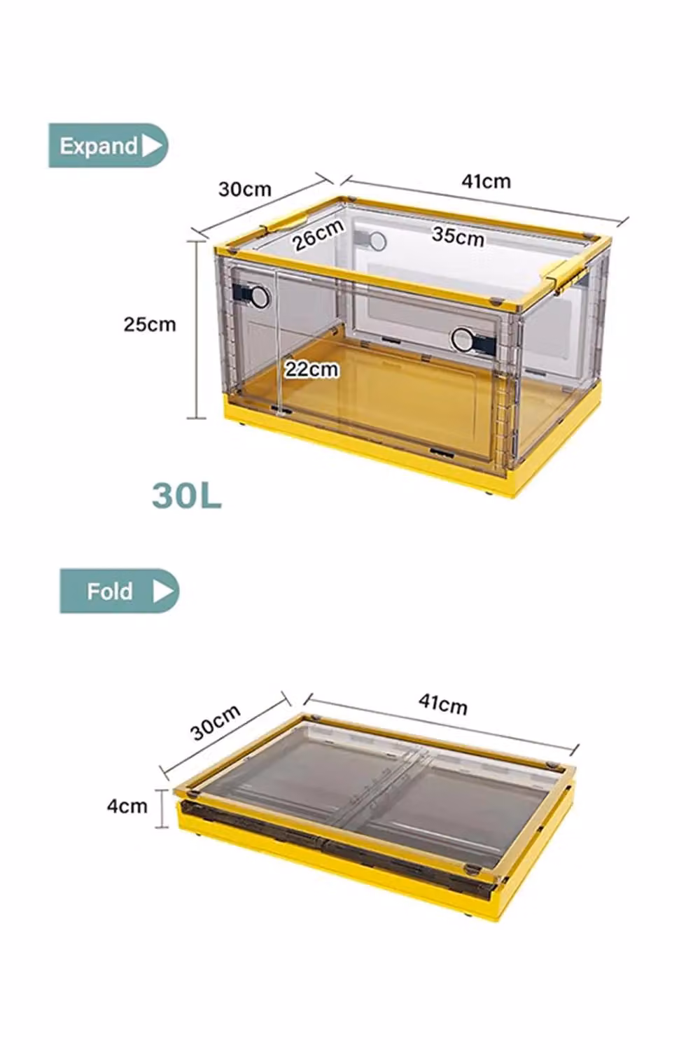 Living and Home 3 Pack of Medium Collapsible and Stackable Clear Plastic Storage Boxes with Lids and Handles in Yellow – 2