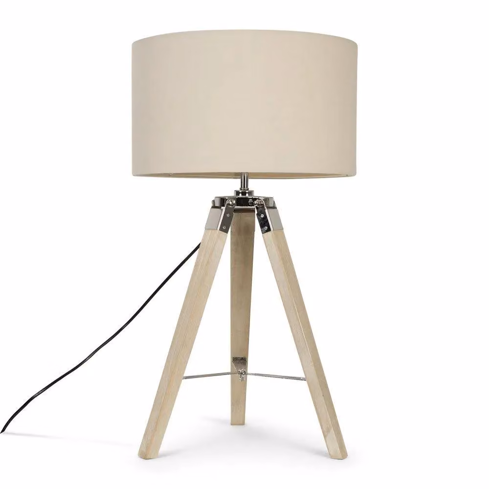 ValueLights Clipper Rustic Wood Tripod Floor Lamp with Beige Fabric Cylinder Shade – 2