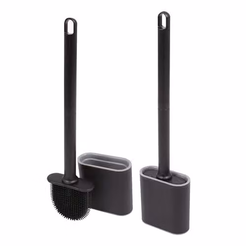 Harbour Housewares Wall-Mounted Toilet Brush and Holder Set, Pack of 2, Black