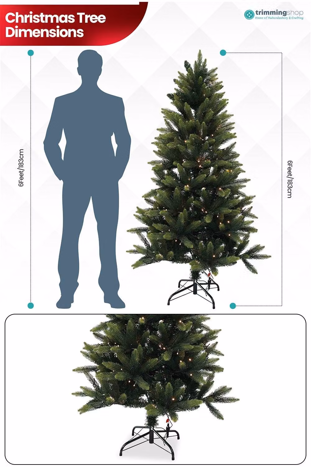 Neel Blue Green Pine Artificial Christmas Tree with Warm White LEDs, Height: 182.88 cm – 2