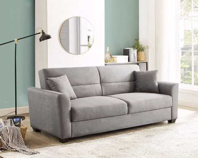 Home Detail Fallon Grey Fabric Sofa Bed with Underseat Storage, Matching Cushions and Black Block Feet, W/D/H: 140 x 190 x 85 cm – 1
