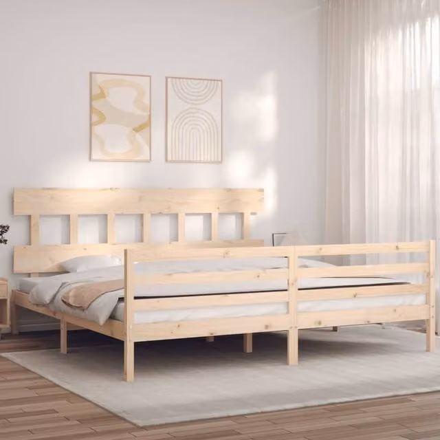 Berkfield Home Rustic Solid Pine Bed Frame with Headboard, Brown, 200 x 200 cm – 1