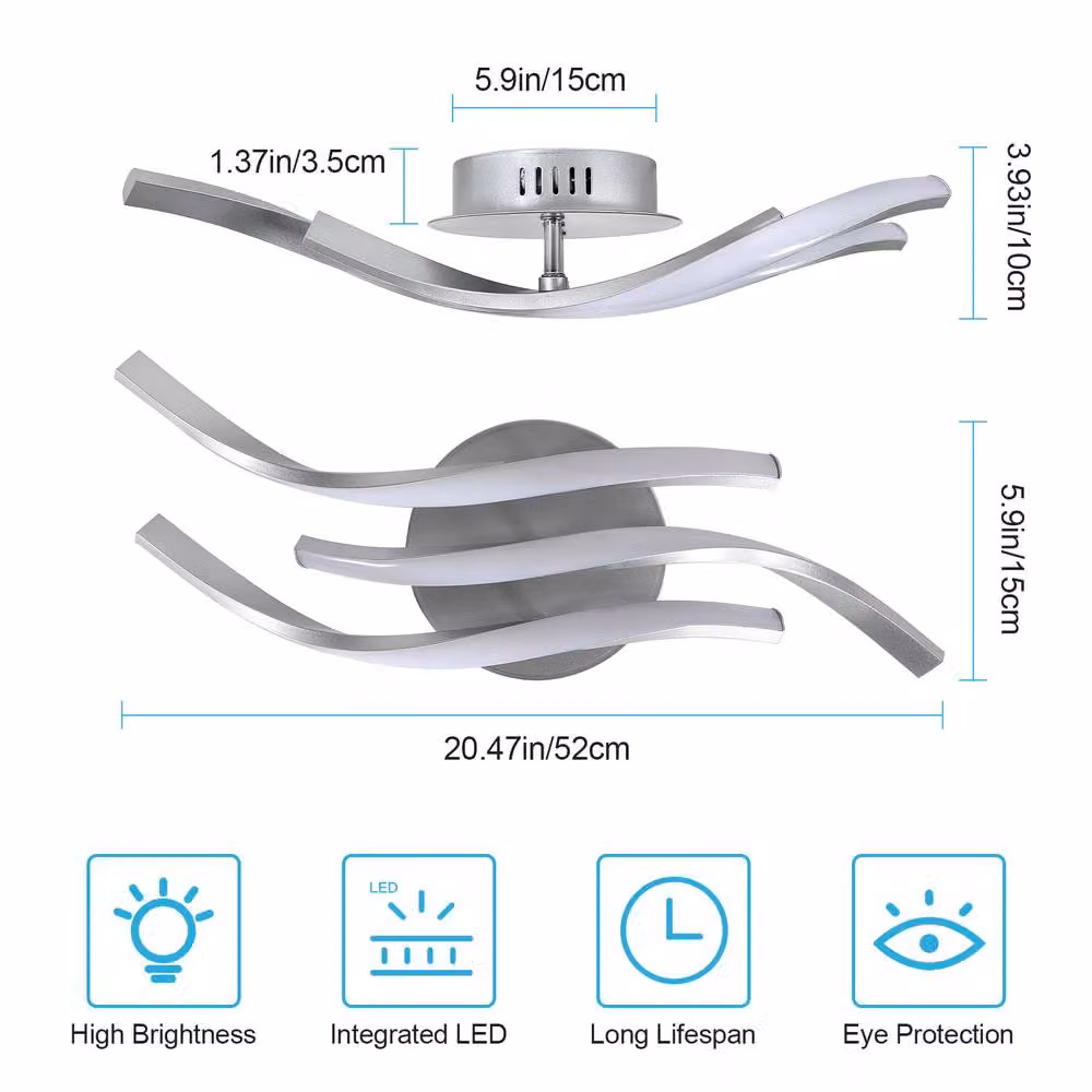 Pheashine Silver 3 Wave LED Ceiling Light, 24W Cool White, W: 52 cm, D: 15 cm, H: 10 cm – 2