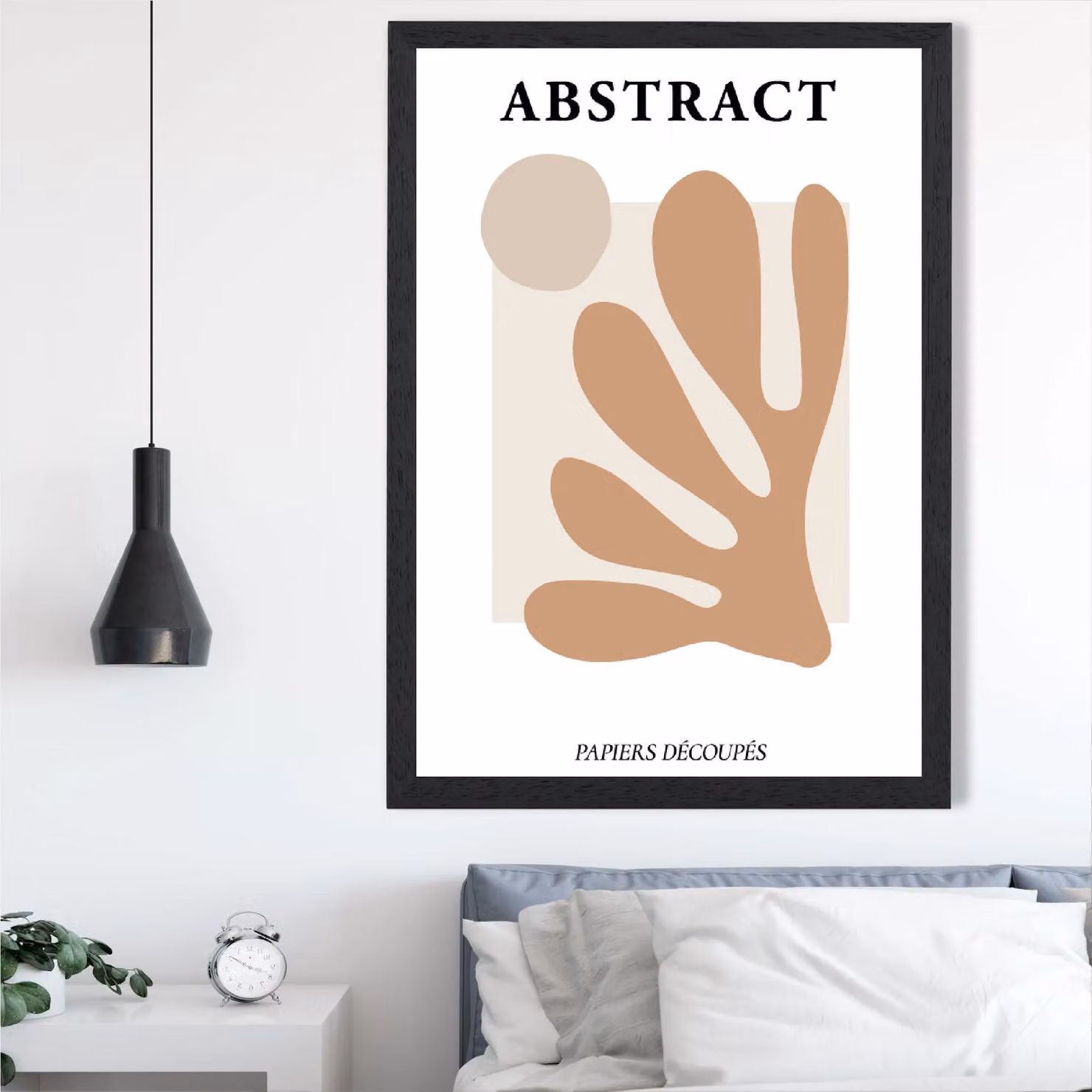 ARTZE Matisse Floral Cutout Mid Century Framed Print, Orange and Beige, W: 21.0 cm, H: 29.7 cm, Black Frame – 2