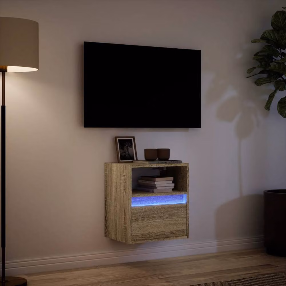 Berkfield Home TV Wall Cabinet with LED Lights in Sonoma Oak and Light Tan, W: 41 cm, D: 31 cm, H: 45 cm – 3