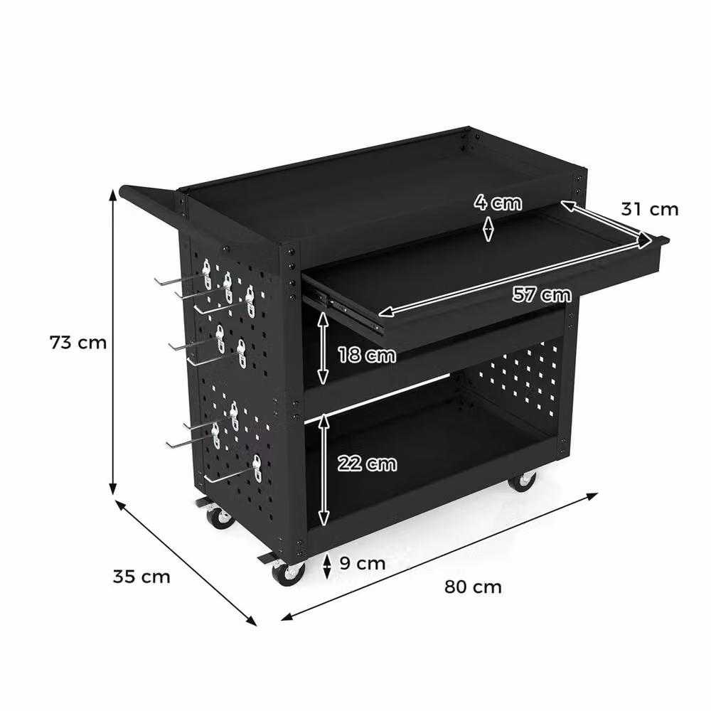 VOGREX 3 Tier Steel Metal Mechanic Tool Trolley and Organizer, Black, W/D/H: 73.0 x 35.0 x 35.0 cm – 2