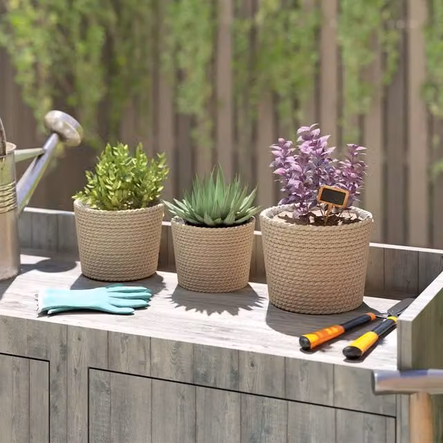 Outsunny Seagrass Plant Pots Set of 3 in Brown and Beige with Plastic Liners – 1