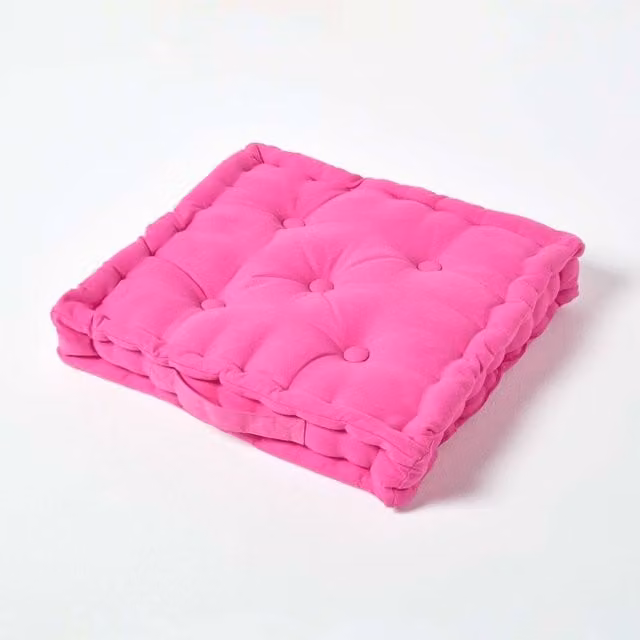 Homescapes Cotton Square Floor Cushion in Pink, Height: 10 cm