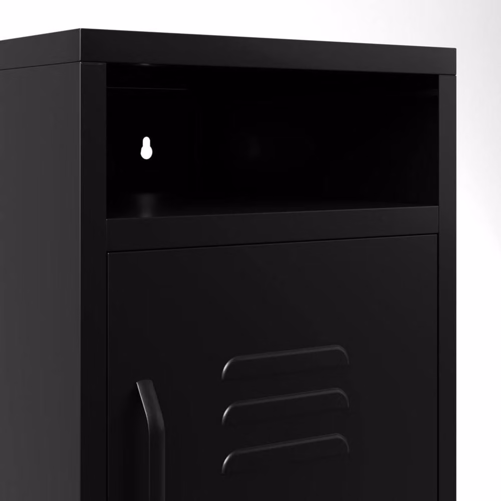 Wyld Haus Sassafras Industrial Black Metal Bedside Cabinet with 1 Hinged Door and Internal Shelves – 3