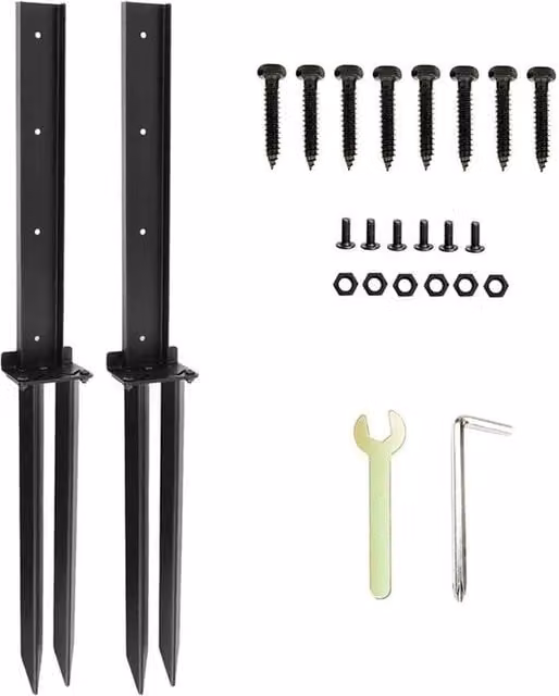 FLAVORA 2-Piece Black Steel Rectangular Fence Post Ground Spikes – 1