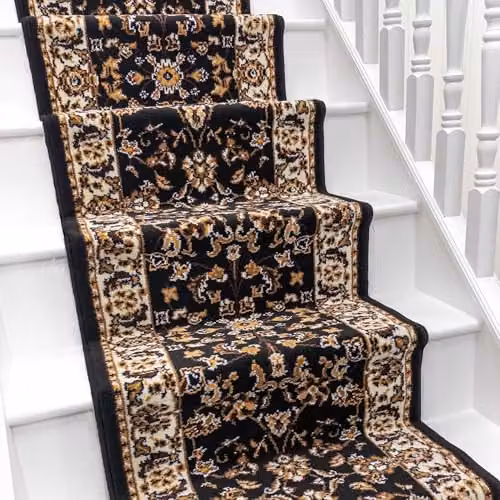 runrug Persian Stair Runner Carpet in Black, W: 70 cm, L: 630 cm