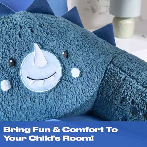 OHS Dinosaur Cuddle Cushion for Kids in Blue, Soft Fleece Back Support Reading Pillow, W/D/H: 45 x 40 x 30 cm – 4