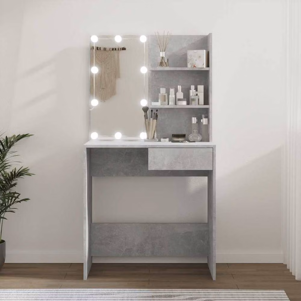 Berkfield Home Modern Hollywood LED Dressing Table in Concrete Grey W/D/H: 74.5 x 40 x 141 cm – 2