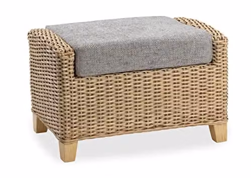 Desser Arlington Rattan Footstool with Grey Fabric Cushion and Storage Compartment, H47 x W70 x D48 cm