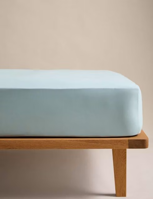 M&S Body Sensor Deep Fitted Sheet Blue Cotton Cooling W/D/H: 180 x 200 cm
