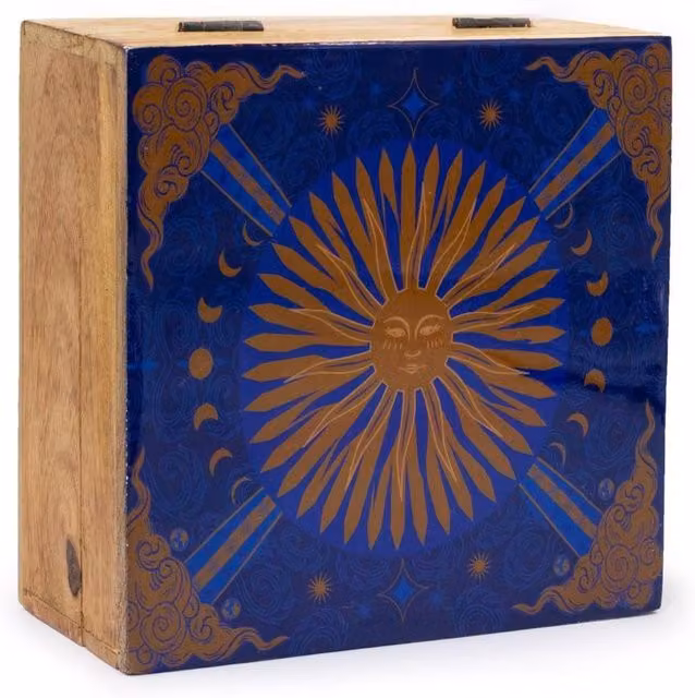 KDMD Hop Hare Big Enameled Square Jewelry Box with Sun Design in Blue