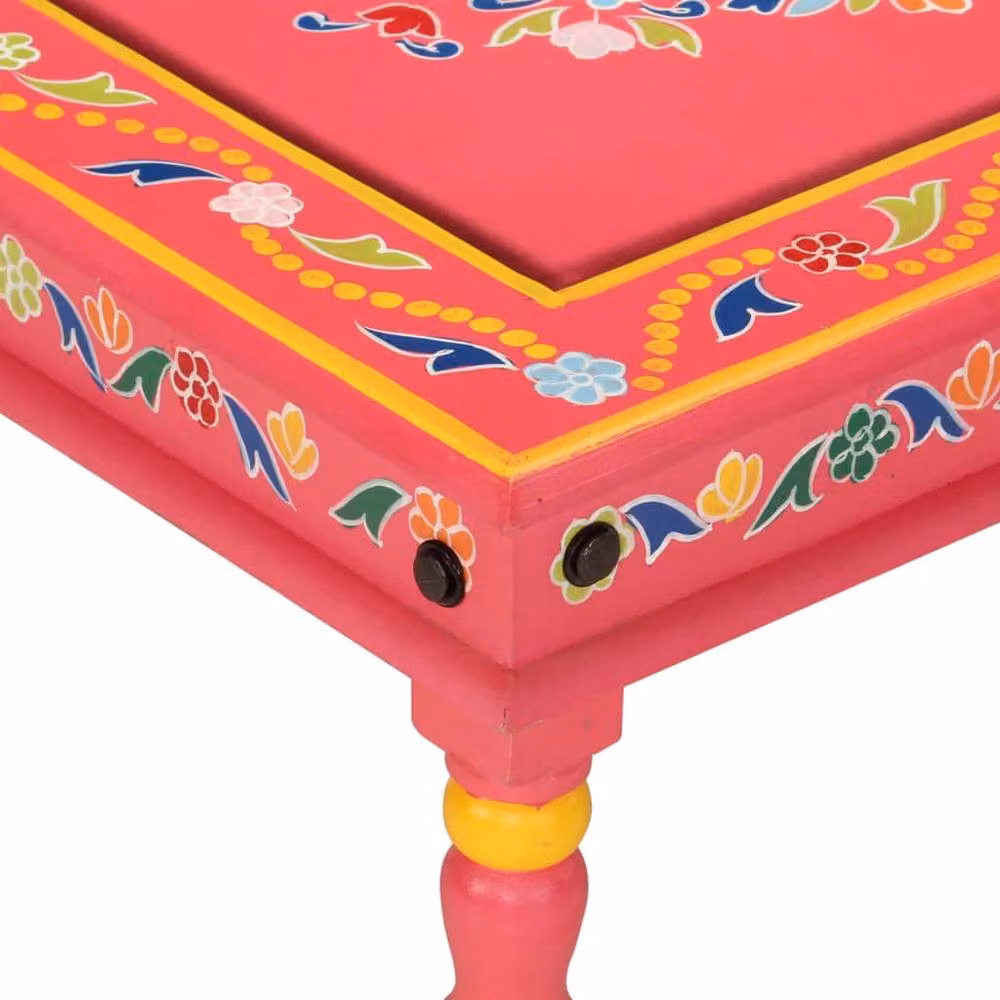 Berkfield Home Beautiful Pink Hand Painted Solid Mango Wood Square Coffee Table W/D/H: 54 x 54 x 30 cm – 2
