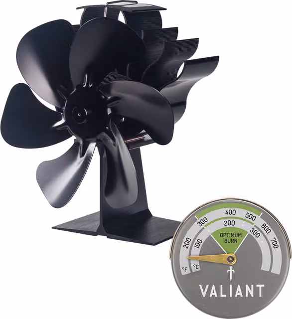 Vaillant 6 Blade Stove Fan with Magnetic Thermometer in Green