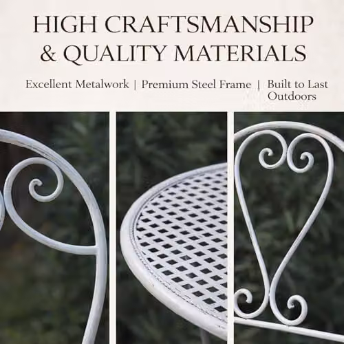 GlamHaus Toulouse 3 Piece Folding Metal Bistro Set in Blue for Garden, Balcony or Terrace – 5