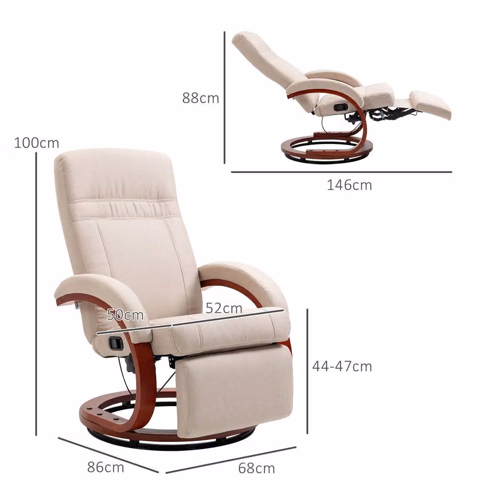 STILVORA Beige Fabric Recliner Armchair with Ottoman and Swivel Function – 2