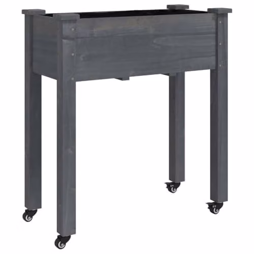 vidaXL Wheeled Planter with Liner in Grey Solid Wood, W: 71 cm, D: 37 cm, H: 80 cm