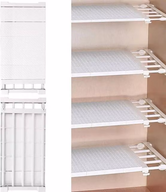 NESTLUNE 5pc Telescopic Wardrobe Divider Cupboard Closet Tension Shelf, White, W: 100 cm, D: 15 cm