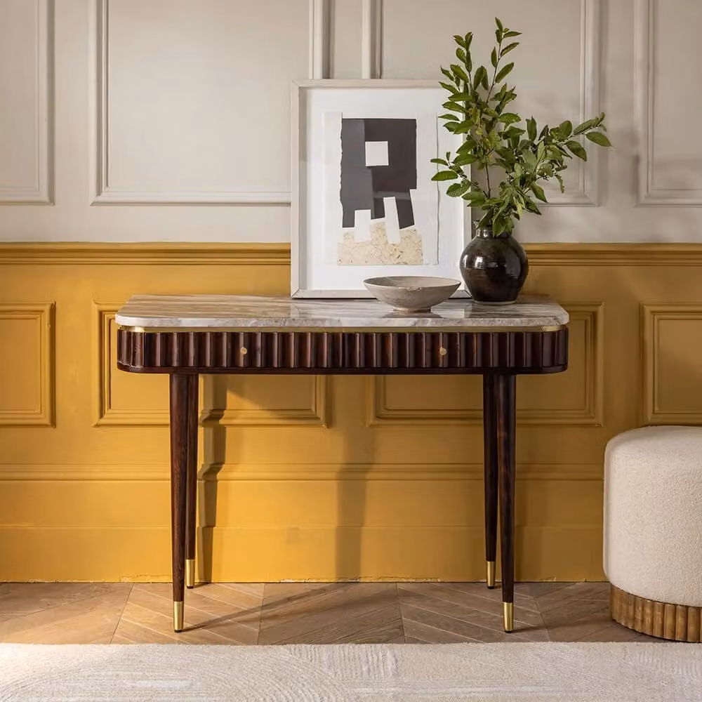 Atkin and Thyme Flute Marble Console Desk in Vintage Grey, Black and Brown