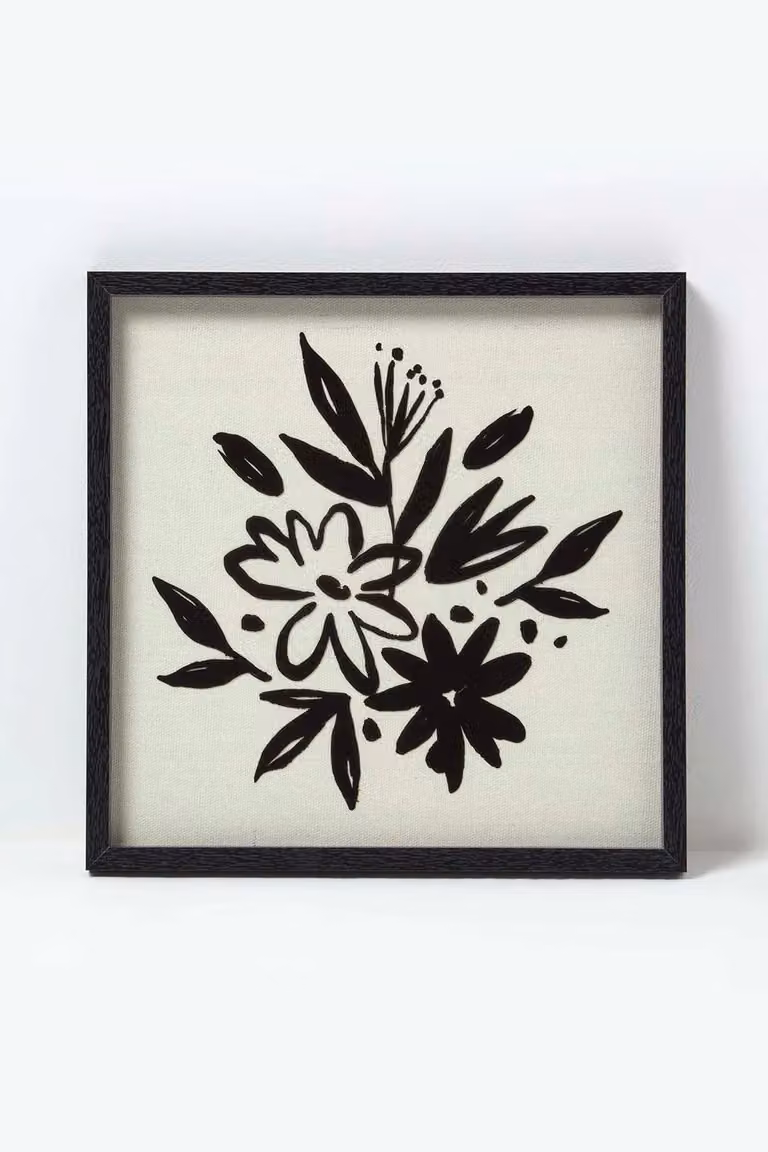 Homescapes Set of 2 Black Modern Floral Framed Wall Art, W/D/H: 30 x 30 x 30 cm