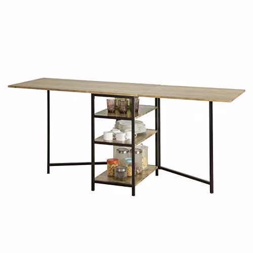 SoBuy Industrial Design Folding Dining Table with 3 Shelves in Brown and Black, W/D/H: 120 x 60 x 77 cm – 2