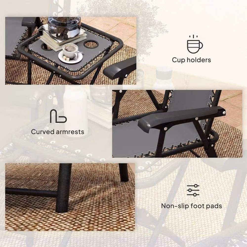 EONLION 3 Piece Folding Metal Garden Bistro Set in Grey – 4