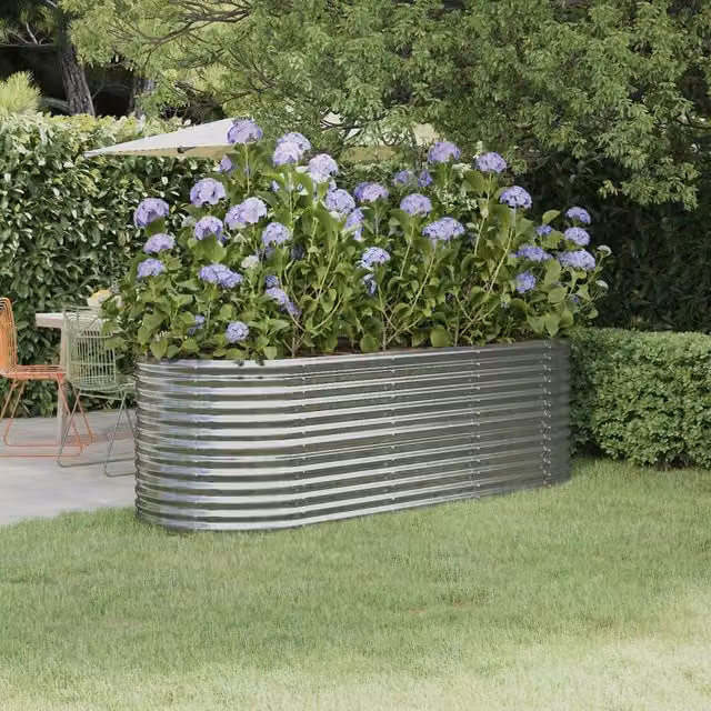Berkfield Home Garden Powder-coated Steel Raised Bed in Silver, W/D/H: 224 x 80 x 68 cm – 1